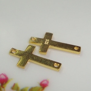 Bulk 10 pcs, 12x6mm, 18K Gold Vermeil Sterling Silver Sideways Cross, Minimalist Collection,  CC-0254