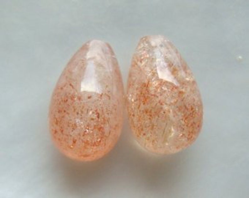 1 pair, 6x10mm, AA Sunstone Small Smooth Teardrop Briolette, Half Drilled, Top Drilled, Designer Pieces, GS-0266 image 2