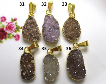 Natural Medium to Dark Agate Drusy Druzy Freeform Bail Gold Edged, Gold Electroplated Pendant, PC-0530