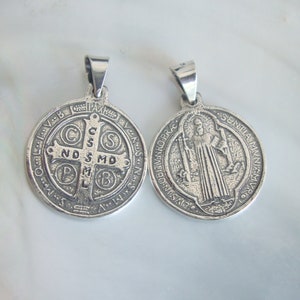 Sterling silver St. Benedict Medal, Lightly Oxidized Saint Benedict Double Side Solid Medal Pendant, 20.5mm, PC-0361