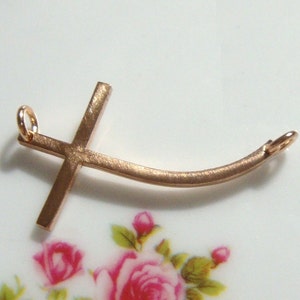 28x17mm,1.5mm Thick, Handmade Skinny Curve Sideways Cross Connector with closed ring, Rose Gold plate 925 Sterling Silver, PC-0049