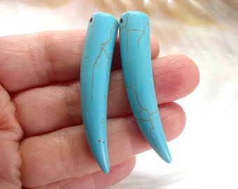 2 Howlite Blue Turquoise Large Tusk Horn Pendant, Claw Shaped Turquoise Pendant, Cool Chic Horn Pendant Earring Finding, GS-0153