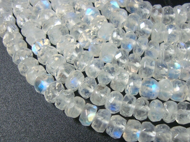 AA Rainbow Blue MOONSTONE Rondelles Mini 2 Strand, 4-4.5 mm image 3