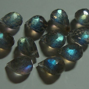 1/2 strand, 4 inch strand, 41-42 beads, 5-6x3-4mm, Firey Blue Green Flash Labradorite Lovely Baby Faceted Teardrop Briolettes, LT1 image 1