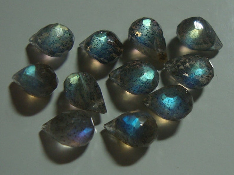 1/2 strand, 4 inch strand, 41-42 beads, 5-6x3-4mm, Firey Blue Green Flash Labradorite Lovely Baby Faceted Teardrop Briolettes, LT1 image 1