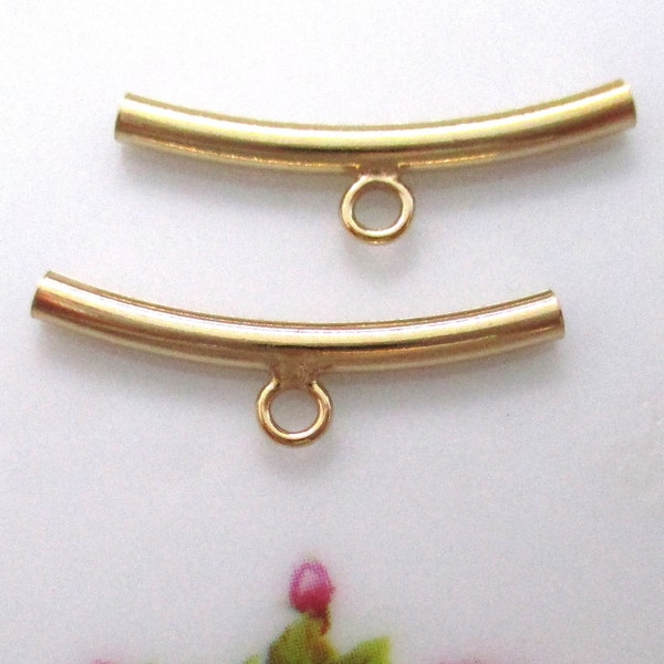 2 pcs, 14K Gold Filled Curved Tube With Ring, Curved Tube Bail, Hollow Tube bail, Earring Finding, CC-0367