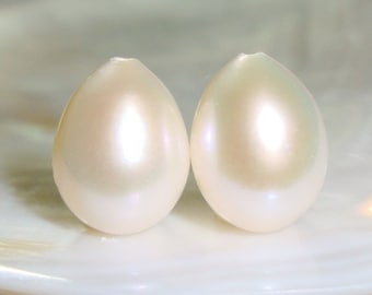 11-13x9-10mm, AAA Freshwater Pearl, Half Drilled Natural Organie Pearl, Teardrop Briolette, Lustrous Gorgeous Creamy White Drop Pearls