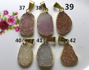 Natural Off White Agate Drusy Druzy Freeform Bail Gold Edged, Gold Electroplated Pendant, PC-0529