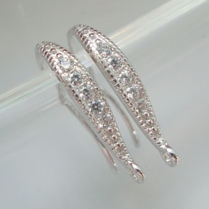 1 par de alambres para pendientes franceses de plata de ley 925 de 18 x 10 mm con circonita cúbica, chapados en rodio, accesorios para pendientes, EW-0054