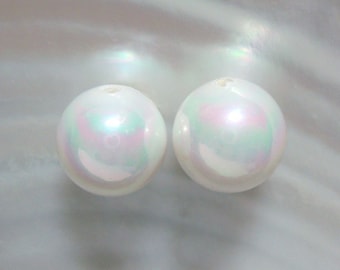 2 pcs, 12mm, South Sea Shell White Pearl Round Bead, half drilled,Pink Mint Overtone, perfect for bridal design SP-0008