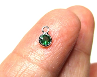 2 pcs, 3mm, 925 Sterling Silver White AAA CZ Tiny Bezel Rim Tiny Charm Pendant, 12 Months Birthstone, Minimalist, PC-0475