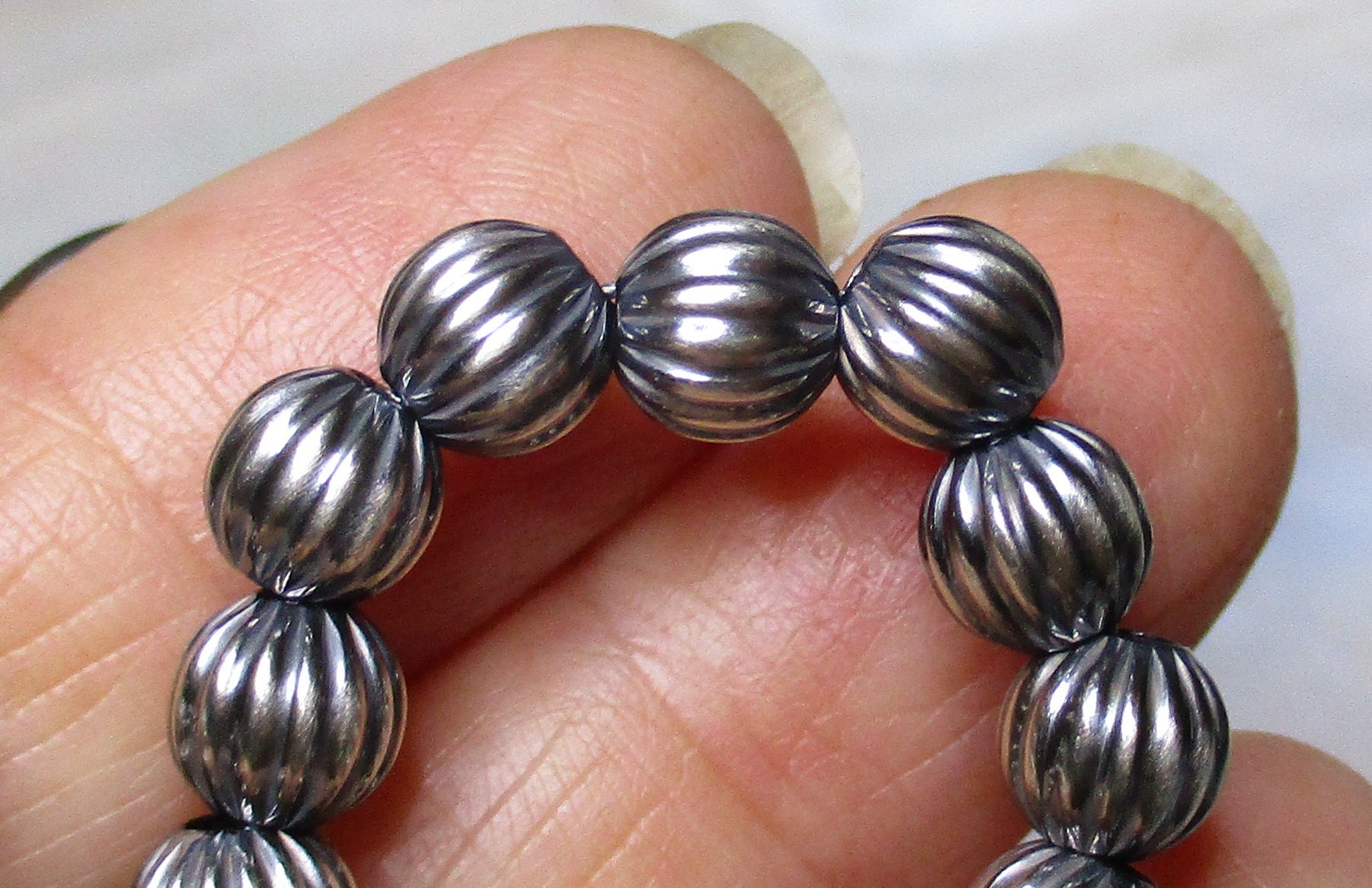 6mm 925 Sterling Silver Navajo Pearls, Beautiful Handmade, Oxidized Corrugated Small Round Beads Spacers, CC-0451