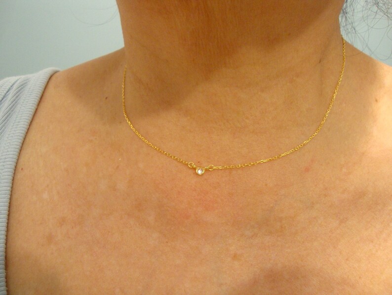 Tiny Diamond Cubic Zirconia Solitaire 18k Gold 18K Rose Gold 925 Sterling Silver Necklace