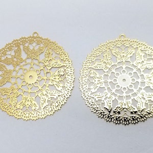 まとめ買い10%割引、6個、軽量、上質、精巧なバタフライフィリグリーチャームペンダント、30 mm、ゴールド、PC-0318