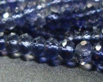 1/2 strand, 3-3.5mm, Organic Lovely Lavendar Blue Shaded Iolite Micro Faceted Rondelle, Natural color Water Sapphire Rondelle