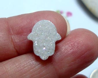 1, 5 pcs, Druzy Drusy Hamsa Hand Pendant Finding, Opal Aura Pearl Like Treated, They Sparkles, 11x13mm