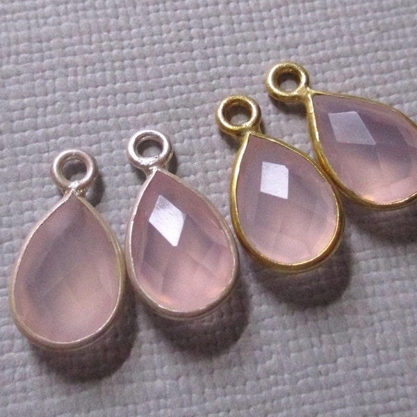 2 pcs, 6x9mm, Pink Chalcedony Vermeil or Sterling Silver Bezel Rim Pear Drop Finding, October Birthstone GS-0104-PC