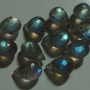 1/2 strand, 4 inch strand, 41-42 beads, 5-6x3-4mm, Firey Blue Green Flash Labradorite Lovely Baby Faceted Teardrop Briolettes, LT1 image 3