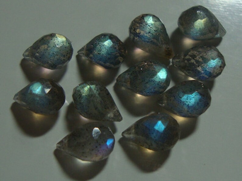 1/2 strand, 4 inch strand, 41-42 beads, 5-6x3-4mm, Firey Blue Green Flash Labradorite Lovely Baby Faceted Teardrop Briolettes, LT1 image 3