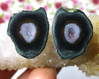 Natürliche Mexikanische Tobasco Achat Halbgeode, Geode Hälften Paar, Kann als Ohrstecker verarbeitet werden, 12x16mm, GS-0606-1