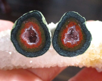 Natural Mexican Tobasco Agate Half Geode, Geode Halves Pair, 14x15mm, GS-0606-2