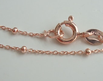 16", Rose Gold plate 925 Sterling Silver Satellite Finished chain, 1.1mm Cable, 1.8mm Rondelle bead, Dainty High Quality, CA-0002