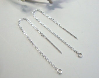 2 pairs, Fine Quality 925 Sterling Silver Cable Chain Ear Threader Earring Wire with Open Ring, EW-0047