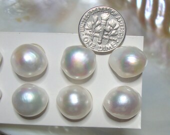 Gorgeous Fresh Water Pearl with Rainbow Hue, AAA Creamy white Baroque Pearl, 11-12mm, Half Drilled, Stud Earring Finding,Amazing lustrous