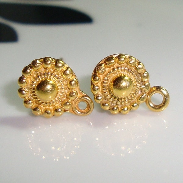 4 pcs, 8x11mm, 24k Vermeil over Sterling Silver Baliness Vintage Filigree Design Ear Post, Ear Back Included, EP-0013