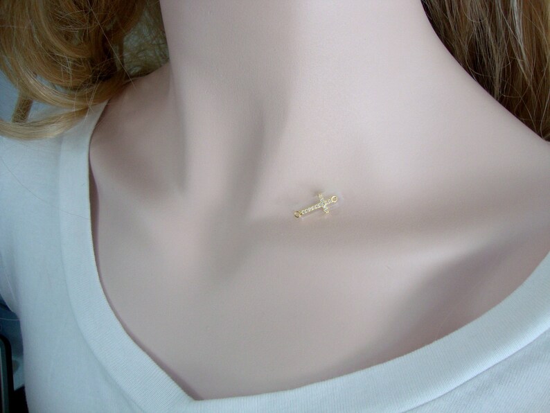 Sideway Cross 18K Gold over 925 Sterling Silver Diamond CZ Small Cross Connector Link 1 pc CC-0127 18x8mm