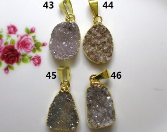 Natural Medium to Dark Agate Drusy Druzy Freeform Bail Gold Edged, Gold Electroplated Pendant, PC-0530