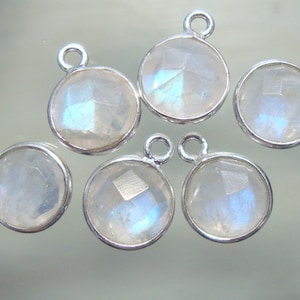 6 pcs, 12x9mm, 8mm stone, Handmade Rainbow Moonstone Sterling silver Bezel Rim Pendant Charm, June Birthstone