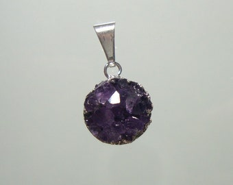 Dark Purple Amethyst Drusy Druzy Silver Electroplated 12mm pendant, Natural, Sparkles Sparkles, 12% Sale, 1 pc, m7S