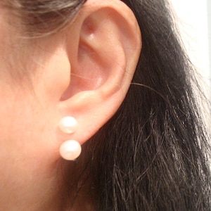 Creamy White Real Natural Button Pearl Ear Jacket Earrings, Sterling Silver Pearl Jacket Earring, chic modern