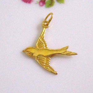 1-10 pcs, Gold Vermeil 925 Sterling Silver Bird Charm with an Ring, Happy Flying Free Bird, Happy Sparrow, PC-0363