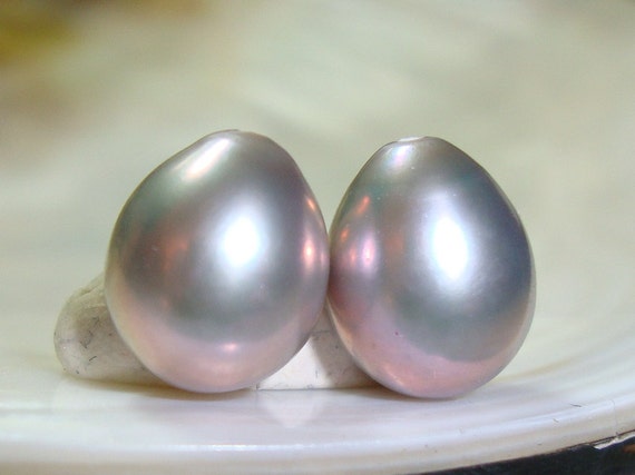 Silver - Oval Freshwater Pearl Charms 2 Pcs