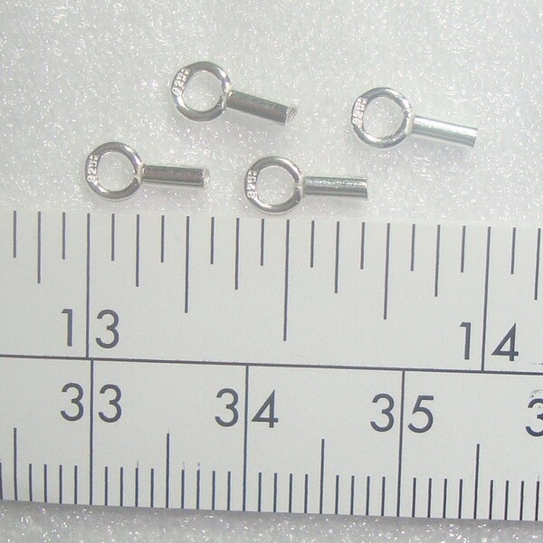 10 pcs, 8x4mm, hole 1.2mm, 925 Sterling Silver Crimp Endcap with Ring, CC-0032