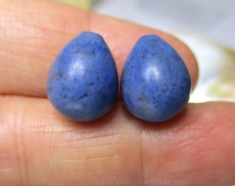 1 pair, 10x12mm, AA+ Grade Dumorterite Smooth Chubby Teardrop Briolette, Half Drilled, Top Drilled, Designer Pieces, GS-0515