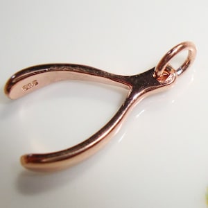 Handmade Rose Gold Sterling Silver 3D Good Luck Charm Wishbone, 2 pcs, As seen on Jennifer Aniston, PC-0387