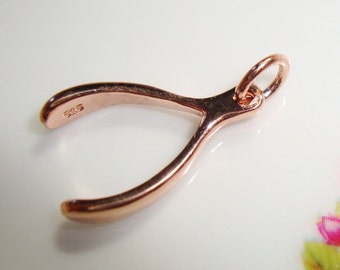 Handmade Rose Gold Sterling Silver 3D Good Luck Charm Wishbone, 2 pcs, As seen on Jennifer Aniston, PC-0387