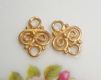 6 pcs, 9x7mm, Handmade Gold Vermeill Tiny Filigree Small connector link, PC-0010