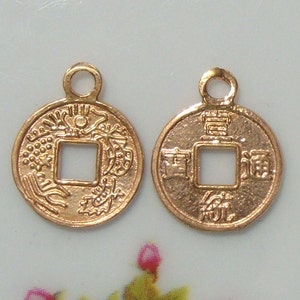 2 pcs, Rose Gold Sterling Silver Chinese Ancient Coin Charm, PC-0159