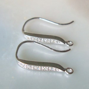 3 pairs, 17x10mm, 925 Sterling Silver French Ear wire with CZ, Rhodium plated, Earring Findings, EW-0033 image 4