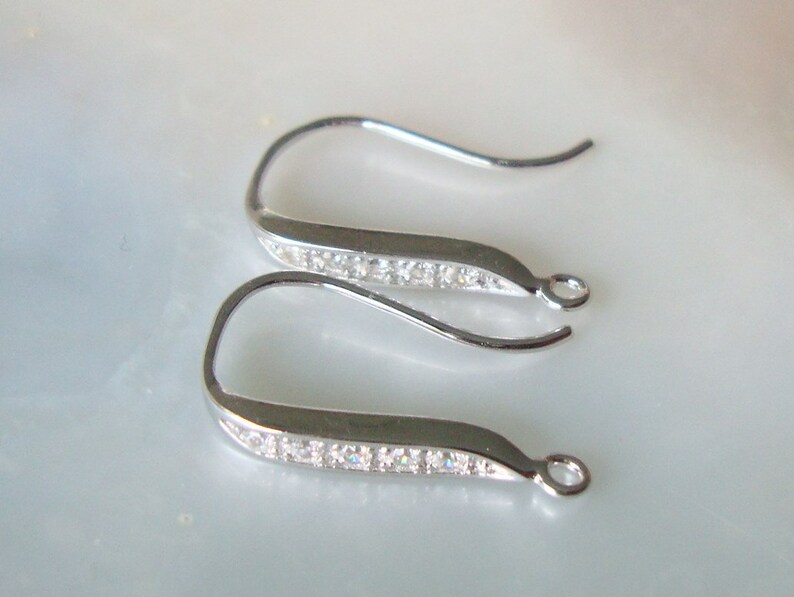3 pairs, 17x10mm, 925 Sterling Silver French Ear wire with CZ, Rhodium plated, Earring Findings, EW-0033 image 4
