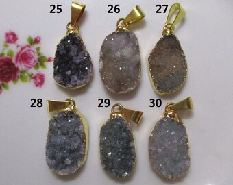 Natural Medium to Dark Agate Drusy Druzy Freeform Bail Gold Edged, Gold Electroplated Pendant, PC-0530