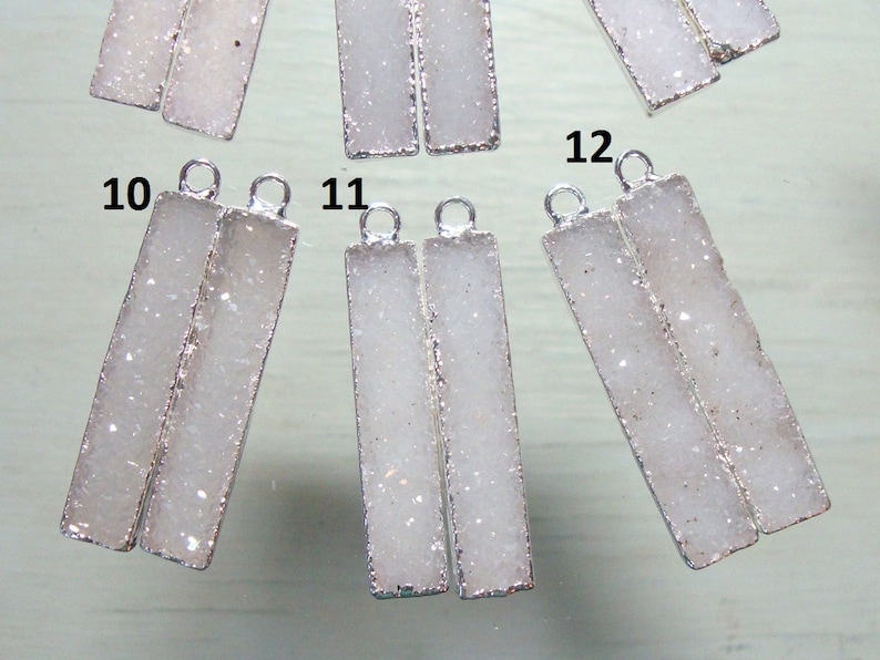 40x8mm Earring Pair 25/% sale s840 Natural White Agate Druzy Drusy Crystal Silver Edged Electroplated Bar Pendants