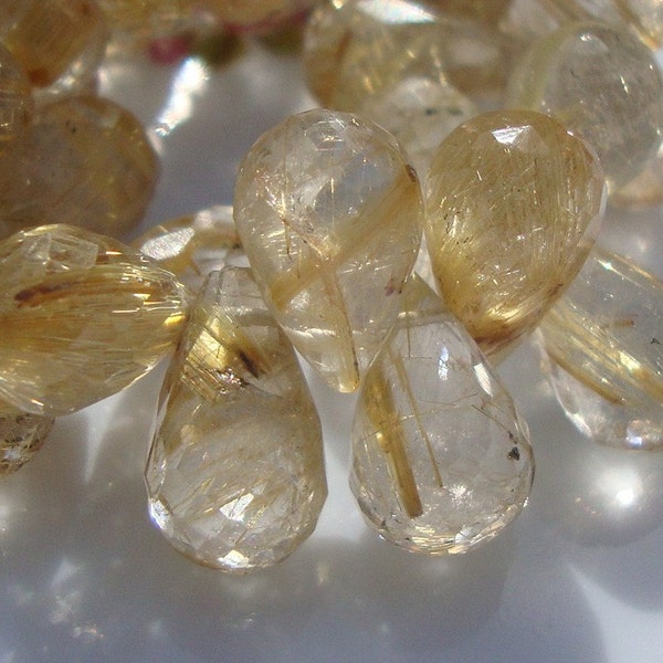 AAA - 2 pcs - 11mm - Golden Rutilated Faceted Teardrop Briolette - A22 P2