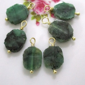 Organic Slice Natural Emerald Gold Plated Sterling Silver Wire Wrapped Pendant Charm Earring Findings, GS-0430-E