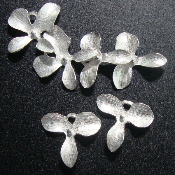 NOT PLATED, 8 pcs, 925 Sterling Silver Handmade 3D 3 petal Orchid flowers Pendant Connector Link, CC-0373