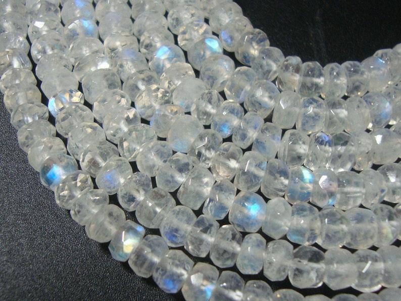 4-4.5 mm AA Rainbow Blue MOONSTONE Rondelles Mini 2 Strand